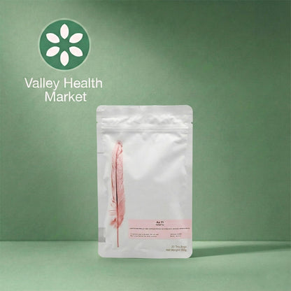 AoYi Tea from Botanical Biohacking on a green background, featuring Valley Health Market logo.