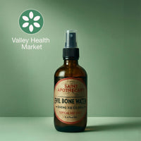 Evil Bone Water by Saint Apothecary with the Valley Health Market logo at top left