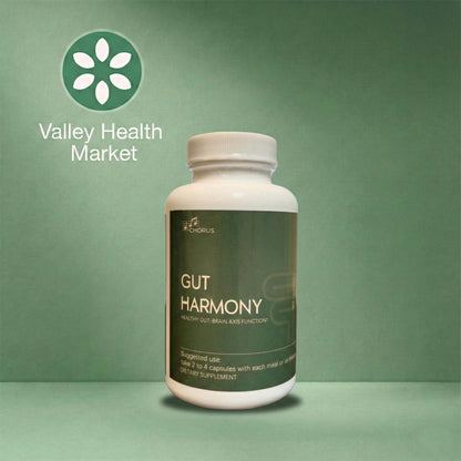 Gut Harmony, formerly Chorus Capsules with Valley Health Market logo on a green background