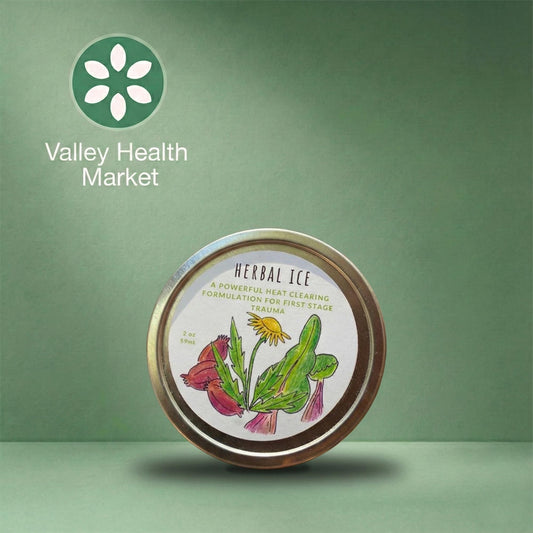 Herbal Ice container with Valley Health Market logo on a green background