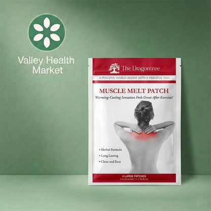 Muscle Melt Pain Patches with Valley Health Market logo on a green background